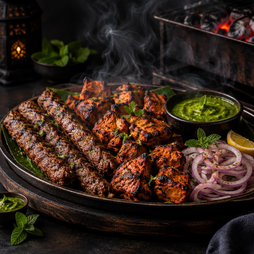 Seekh kebabs and chicken tikka platter